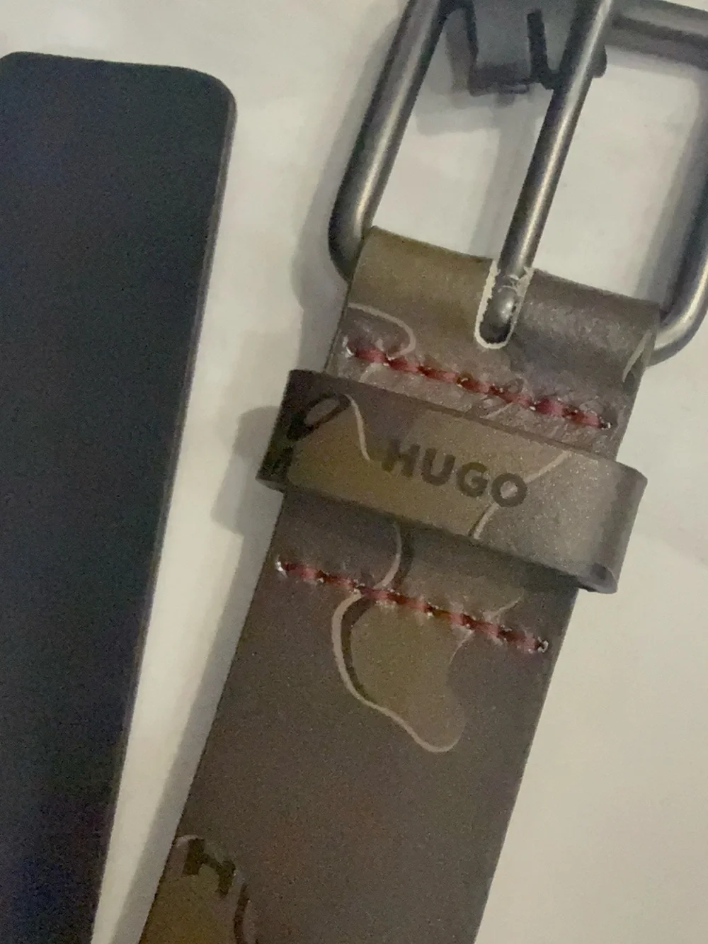 HUGO Brown Camouflage Leather Belt with Red Stitching